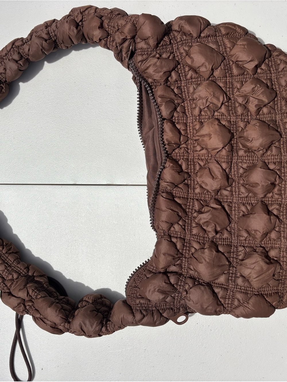 Quilted Puff Shoulder Bag in Chocolate Brown